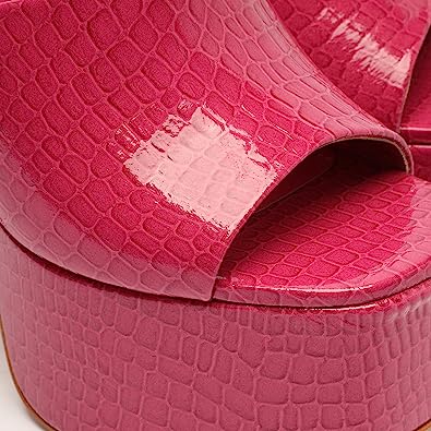 Schutz Darah Pink Croc-Embossed Slip On Open Toe High Heel Platform Sandals