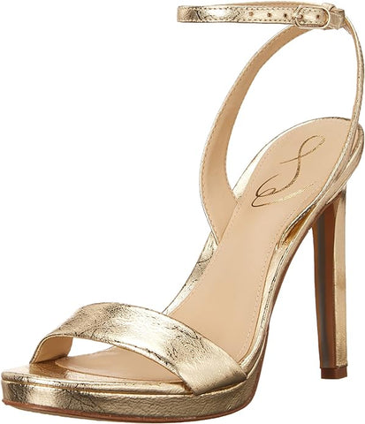 Sam Edelman Jade Gold Rounded Open Toe Stiletto Heeled Ankle Strap Dress Sandals