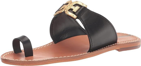 Sam Edelman Maxime Black Leather Toe Ring Slip On Flat Strappy Slides Sandals