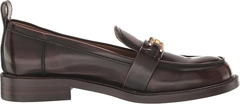 Sam Edelman Christy Chestnut Rounded Toe Block Heeled Slip On Leather Loafers