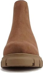 Soda Pioneer Deep Camel Lug Sole Mid Heel Chelsea Fashion Ankle Elastic Booties