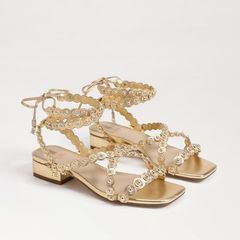 Sam Edelman Delphine Amber Gold Strappy Squared Toe Ankle Strap Slip On Sandals