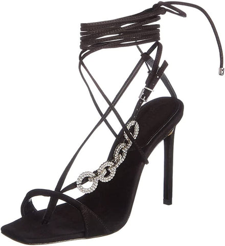 Schutz Vikki Glam Black Lace Up Crystal embellished Tie Up Ankle Straps Sandals