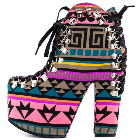Privileged Tune Up Multi Colored Print Platform Runway Fashion Lace-up Booties