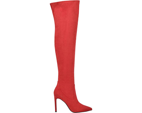Nine West Tacy2 Red Suede Leather Over The Knee Stiletto Heeled Fashion Boots