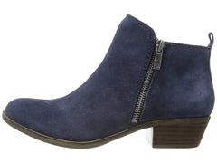 Lucky Brand Basel Bright Blue Navy Ankle Low Block Heel Suede Ankle Booties