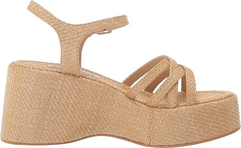 Steve Madden Crazy Raffia Ankle Strap Open Toe Multi Straps Wedge Heeled Sandals