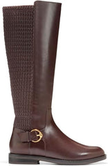 Cole Haan Clover Madeira Leather Rounded Toe Buckle Detailed Knee High Boots