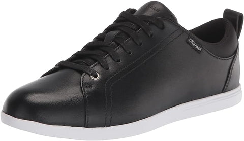 Cole Haan Carly Black Leather/Suede Lace Up Rounded Toe Low Top Flat Sneakers
