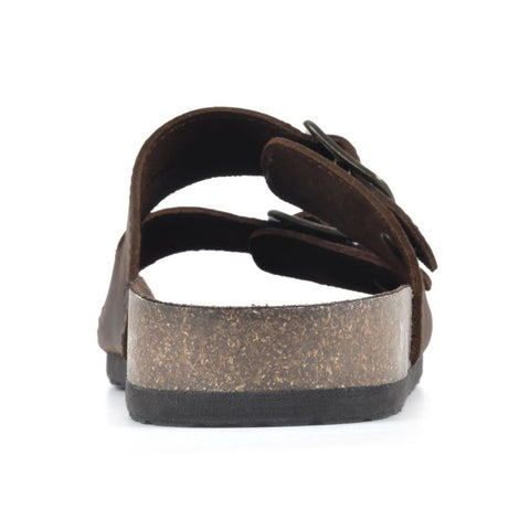 White Mountain Helga Brown Rounded Toe Buckle Closure Leather Footbeds Sandal