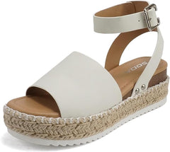 Soda Topic O-Whte Nb (Whipped Stitch) Espadrille Ankle Strap Platform Sandals