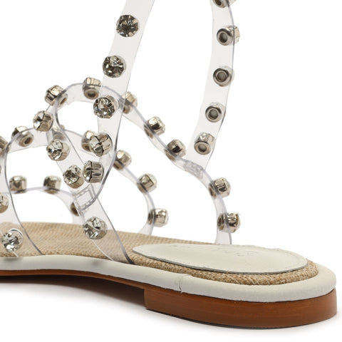 Schutz Steph Flat White Open Toe Embellished Multi Straps Flat Heel Sandals