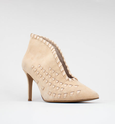 Cecelia New York Merrick Nude Pointed Toe Mid Heel Cut Out Ankle Bootie Pumps