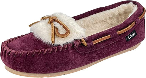 Clarks Women's Suede Moc Indoor and Outdoor Slip On Squared Toe Casual Slippers