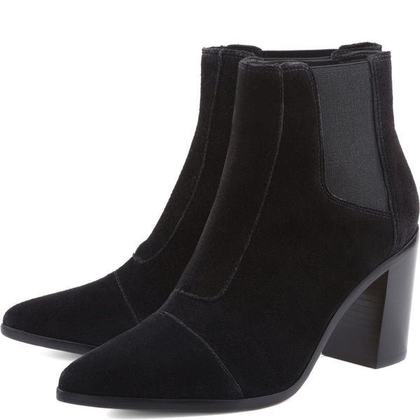 Schutz Black Suede Pointed Toe Block Heel Everyday Chelsea Bootie