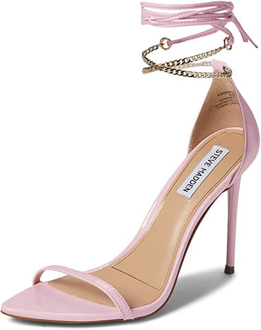 Steve Madden Fizzed Pink Patent Pointed Toe Chain Accent Detailed Heeled Sandals