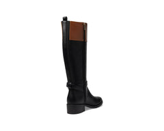 Tommy Hilfiger Ionni Black1 Tan Almond Toe Buckle Detailed Knee High Riding Boot