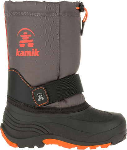 Kamik Kids Waterbug5 Snow Boot, Charcoal/Red Rounded Toe Insulated Booties