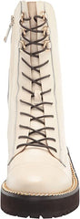 Sam Edelman Lenley Ivory Leather Chunky Heel Combat Lace Up Mid-Calf Boots
