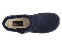 Clarks Womens Suede Leather Comfort Clog Knitted Collar Slipper - Plush Faux Fur Trim - Indoor Outdoor House Slippers For Women