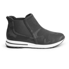 Me Too Linden Easy Slip On Comfort Sneakers Black Camo Fabric HIgh Top Booties