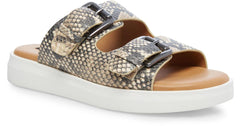 Steve Madden Dunham Beige Snake Slip-on  Rounded Open toe Flat Sandals