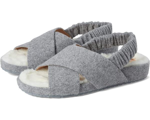 Cole Haan Mojave Crisscross Grey Wool Slingback Rounded Open Toe Furry Sandals