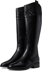 Cole Haan Hampshire Black Leather/Black Suede Round Toe Pull On Knee High Boots