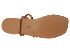 Steve Madden Skyler Cognac Leather Embellished Strappy Slip On Open Toe Sandals