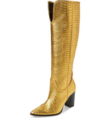 Cecelia New York Reckon Croc Embossed Knee High Cowboy Boot Dark Gold Western