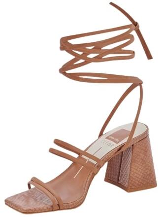 Dolce Vita Paxx Luggage Stella Tie Up Squared Toe Strappy Block Heeled Sandals