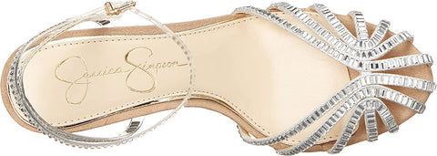 Jessica Simpson Jileta Silver Ankle Strap Round Caged Toe Stiletto Heeled Sandals