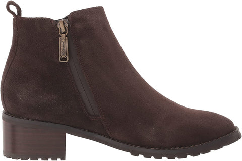 Blondo Samara Brown Suede Almond Toe Pull On Double Zip Block Heeled Ankle Boots