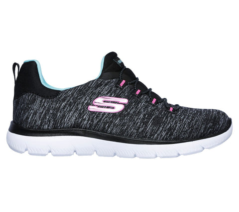 Skechers Summits-Quick Getaway Memory Foam Lace-up Sneaker Black/Light Blue (7, Black/Light Blue)