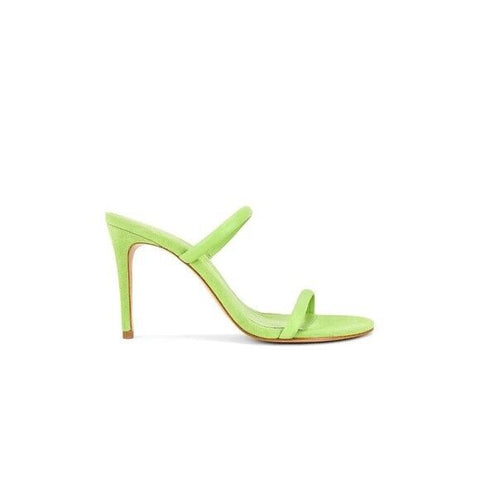 Schutz Taliah Lime Green Double Straps Slip On Open Toe Stiletto Heel Sandals