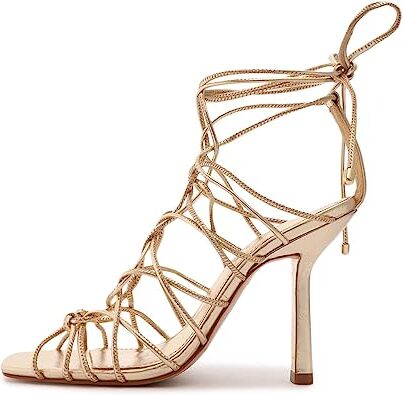 Schutz Heyde Platina Caged Wraparound Ankle Lace Up Open Toe High Heel Sandals