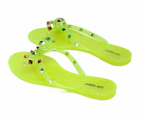 Cape Robbin HAMMERED Flip Flop Slide Sandals Slip On Yellow Clear Jelly Thong