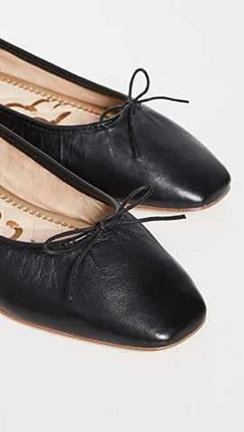 Sam Edelman Meg Black Slip On Squared Toe Bow Detail Leather Ballet Flats