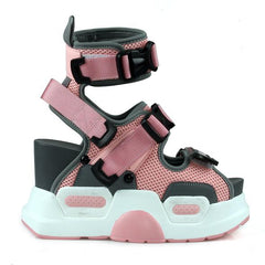 Anthony Wang Mulberry-03 Pink Cranberry Chunky Platform Wedge Strappy Sandal