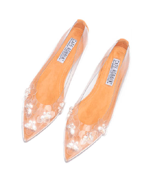 Cape Robbin BUSYBEE Clear Transparent Floral Rhinestone Pointed Toe Nude Flats