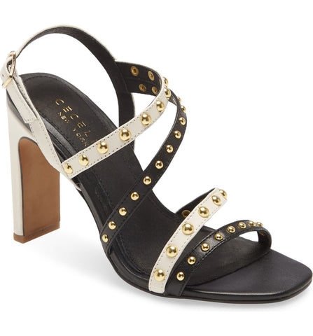Cecelia New York Vanessa Black Alabaster Embellished Sandals Open Toe High Pumps