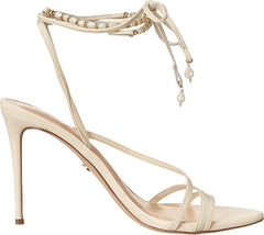 Sam Edelman Scarlette Modern Ivory Ankle Tie Up Leather Stiletto Heeled Sandals