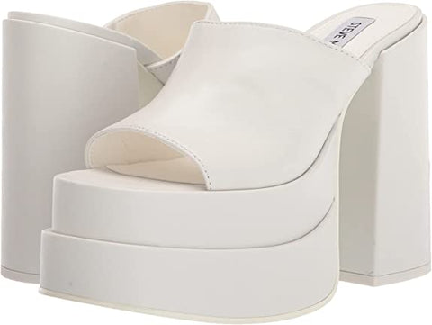 Steve Madden Cagey White Leather Open Toe Slip On High Platform Retro Sandal