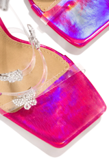 LuxeModa Believe Diamante Gem Detail Square Toe Caged Heel Fucshia Pink Pumps