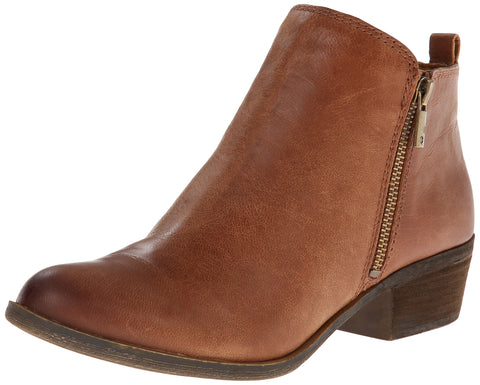 Lucky Brand Basel Ankle Bootie Toffee Brown Leather Stacked Wide Width Boots