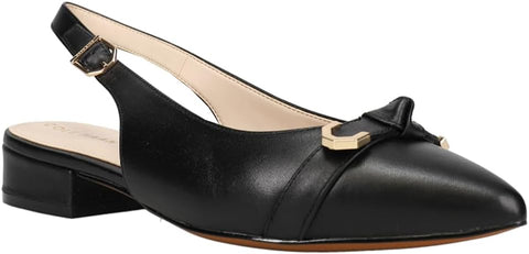 Cole Haan Menlo Black Leather Slingback Pointed Toe Block Heeled Skimmer Pumps