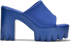 Cape Robbin Echoya Blue Slip On Block Heel Rounded Toe Fashion Heeled Sandals