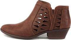 Soda Chance Cognac Pu Block Heel Side Zipper Closed Toe Breathable Ankle Booties