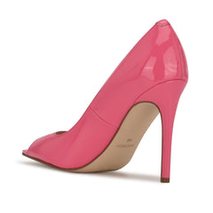 Nine West Prizz Pink Patent Slip On Pointed Open Toe Sky High Stiletto Heel Pump