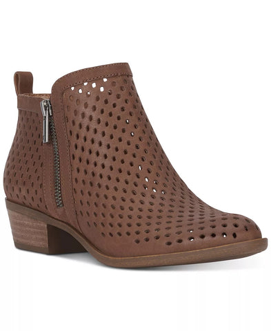 Lucky Brand Basel3 Sesame suede Side Zip Perforated Leather Block Heel Booties
